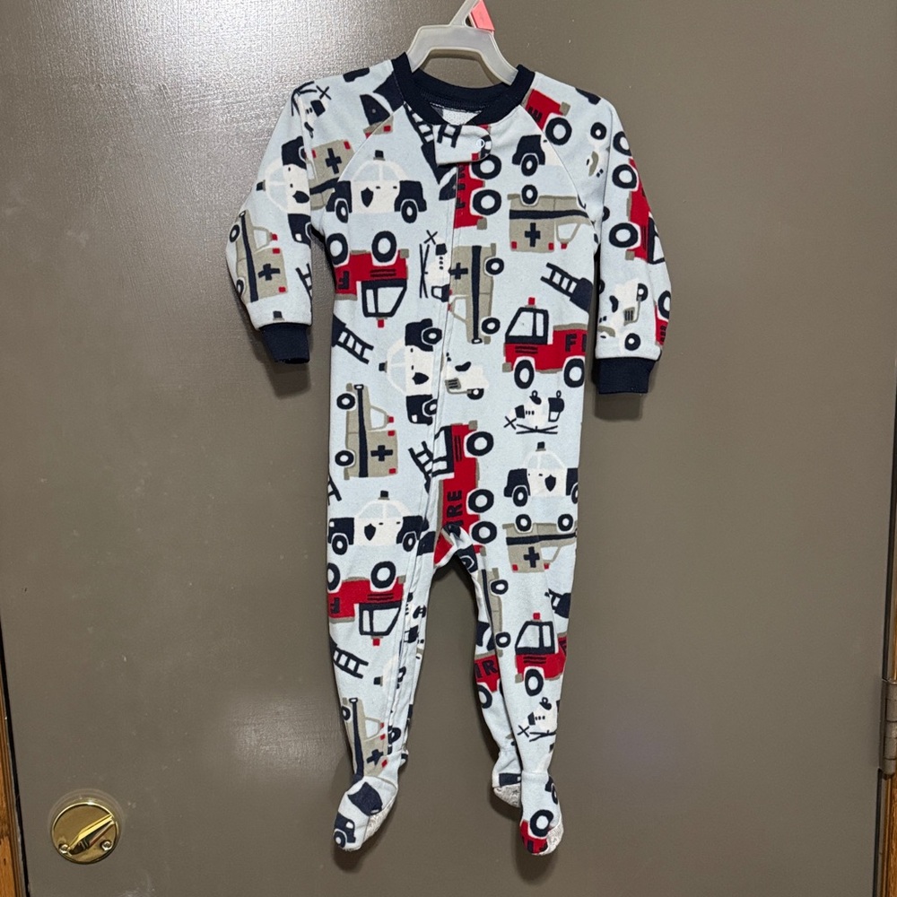 Carter's White and Red Firetruck Vehicle Print Footie